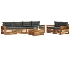 Lauko sofos komplektas su pagalve 7 pcs Natūralus ir antracitas