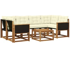 Lauko sofos komplektas su pagalve 7 pcs Natūralus ir grietinėlė