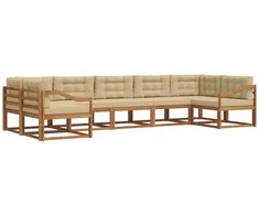 Lauko sofos komplektas su pagalve 7 pcs Natūralus ir bežinis