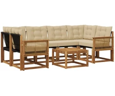 Lauko sofos komplektas su pagalve 7 pcs Natūralus ir bežinis