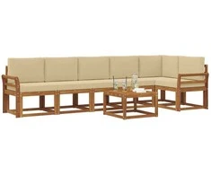 Lauko sofos komplektas su pagalve 7 pcs Natūralus ir bežinis