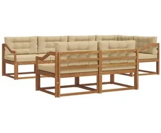 Lauko sofos komplektas su pagalve 7 pcs Natūralus ir bežinis