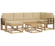 Lauko sofos komplektas su pagalve 7 pcs Balta ir kreminė