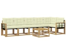 Lauko sofos komplektas su pagalve 7 pcs Balta ir kreminė