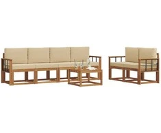 Lauko sofos komplektas su pagalve 7 pcs Natūralus ir bežinis
