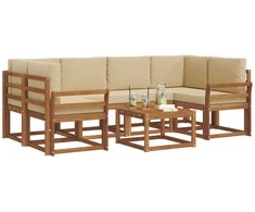 Lauko sofos komplektas su pagalve 7 pcs Natūralus ir bežinis