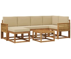 Lauko sofos komplektas su pagalve 7 pcs Natūralus ir bežinis
