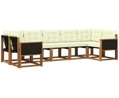Lauko sofos komplektas su pagalve 7 pcs Natūralus ir grietinėlė