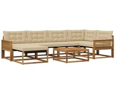 Lauko sofos komplektas su pagalve 7 pcs Natūralus ir bežinis
