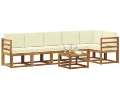 Lauko sofos komplektas su pagalve 7 pcs Natūralus ir grietinėlė