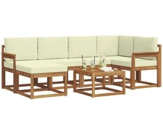 Lauko sofos komplektas su pagalve 7 pcs Natūralus ir grietinėlė