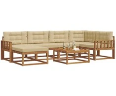 Lauko sofos komplektas su pagalve 7 pcs Natūralus ir bežinis