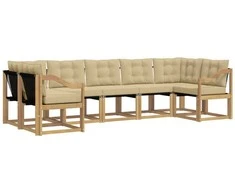 Lauko sofos komplektas su pagalve 7 pcs Balta ir kreminė