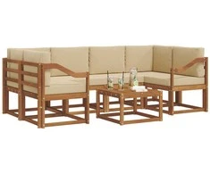 Lauko baldų komplektas Lauko sofos komplektas su pagalve 7 pcs Natūralus ir bežinis