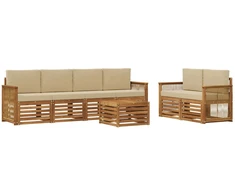 Lauko sofos komplektas su pagalve 7 pcs Natūralus ir bežinis
