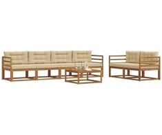 Lauko sofos komplektas su pagalve 7 pcs Natūralus ir bežinis