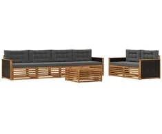 Lauko sofos komplektas su pagalve 7 pcs Natūralus ir antracitas