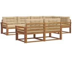 Lauko sofos komplektas su pagalve 7 pcs Natūralus ir bežinis