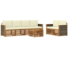 Lauko sofos komplektas su pagalve 7 pcs Natūralus ir grietinėlė