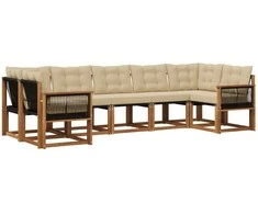 Lauko sofos komplektas su pagalve 7 pcs Natūralus ir bežinis