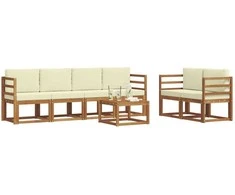 Lauko sofos komplektas su pagalve 7 pcs Natūralus ir grietinėlė