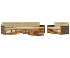 Lauko sofos komplektas su pagalve 7 pcs Natūralus ir bežinis