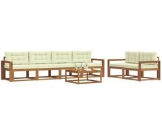 Lauko sofos komplektas su pagalve 7 pcs Natūralus ir grietinėlė