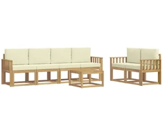 Lauko sofos komplektas su pagalve 7 pcs Balta ir kreminė