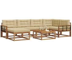 Lauko sofos komplektas su pagalve 7 pcs Natūralus ir bežinis
