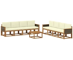 Lauko sofos komplektas su pagalve 7 pcs Natūralus ir grietinėlė