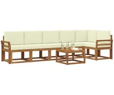 Lauko sofos komplektas su pagalve 7 pcs Natūralus ir grietinėlė