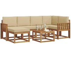 Lauko sofos komplektas su pagalve 7 pcs Natūralus ir bežinis
