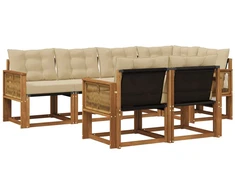 Lauko sofos komplektas su pagalve 7 pcs Natūralus ir bežinis