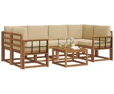 Lauko sofos komplektas su pagalve 7 pcs Natūralus ir bežinis