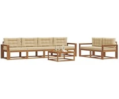Lauko sofos komplektas su pagalve 7 pcs Natūralus ir bežinis