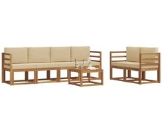 Lauko sofos komplektas su pagalve 7 pcs Natūralus ir bežinis