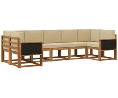 Lauko sofos komplektas su pagalve 7 pcs Natūralus ir bežinis