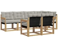 Lauko sofos komplektas su pagalve 7 pcs Balta ir šviesiai pilka