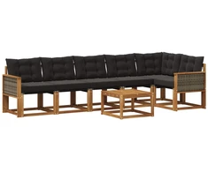 Lauko sofos komplektas su pagalve 7 pcs Natūrali ir juoda