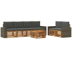 Lauko sofos komplektas su pagalve 7 pcs Natūralus ir antracitas