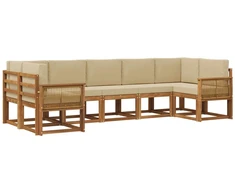 Lauko sofos komplektas su pagalve 7 pcs Natūralus ir bežinis