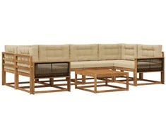 Lauko sofos komplektas su pagalve 7 pcs Natūralus ir bežinis