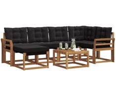 Lauko sofos komplektas su pagalve 7 pcs Natūrali ir juoda