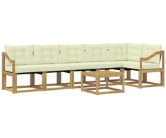 Lauko sofos komplektas su pagalve 7 pcs Balta ir kreminė