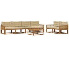 Lauko sofos komplektas su pagalve 7 pcs Natūralus ir bežinis