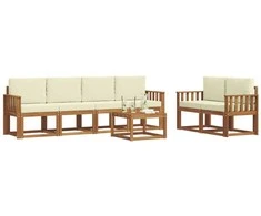 Lauko sofos komplektas su pagalve 7 pcs Natūralus ir grietinėlė