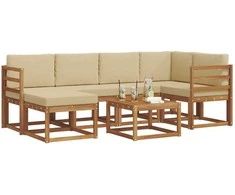 Lauko sofos komplektas su pagalve 7 pcs Natūralus ir bežinis