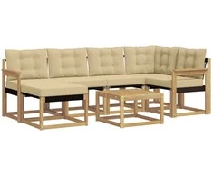 Lauko sofos komplektas su pagalve 7 pcs Balta ir kreminė
