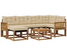 Lauko sofos komplektas su pagalve 7 pcs Natūralus ir bežinis