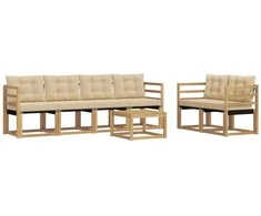 Lauko sofos komplektas su pagalve 7 pcs Balta ir kreminė